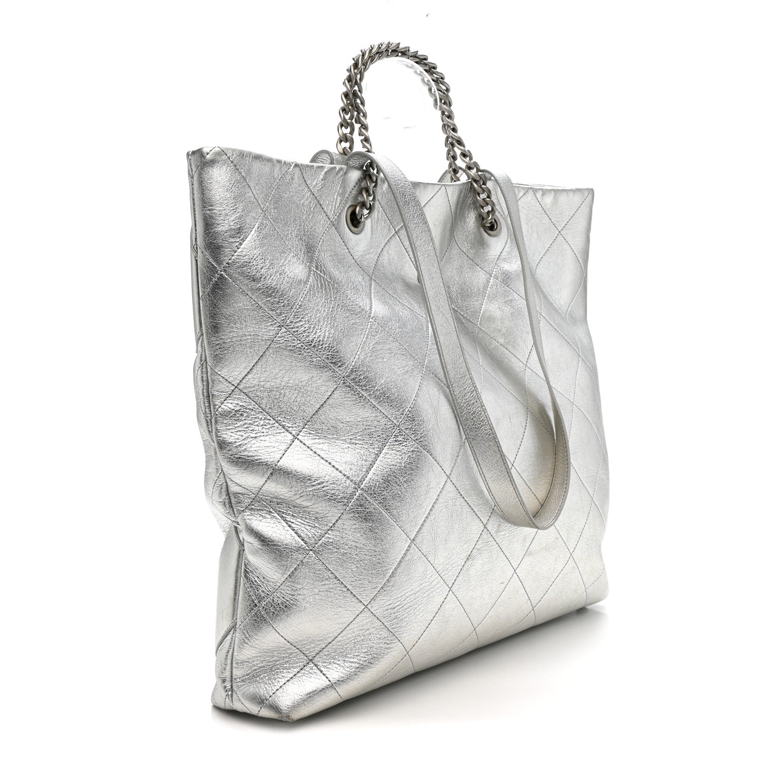 Chanel Metallic Calfskin Stitched CC Club Monaco Tote Silver 3 of 12