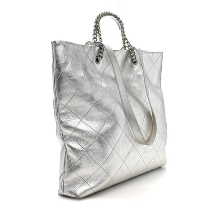 Chanel Metallic Calfskin Stitched CC Club Monaco Tote Silver 3 of 12