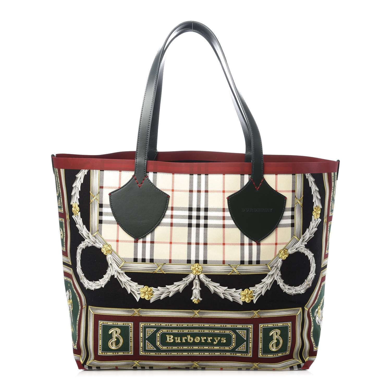 Burberry Canvas House Check The Giant Reversible Tote Dark Forest Green Burgundy 1 of 8