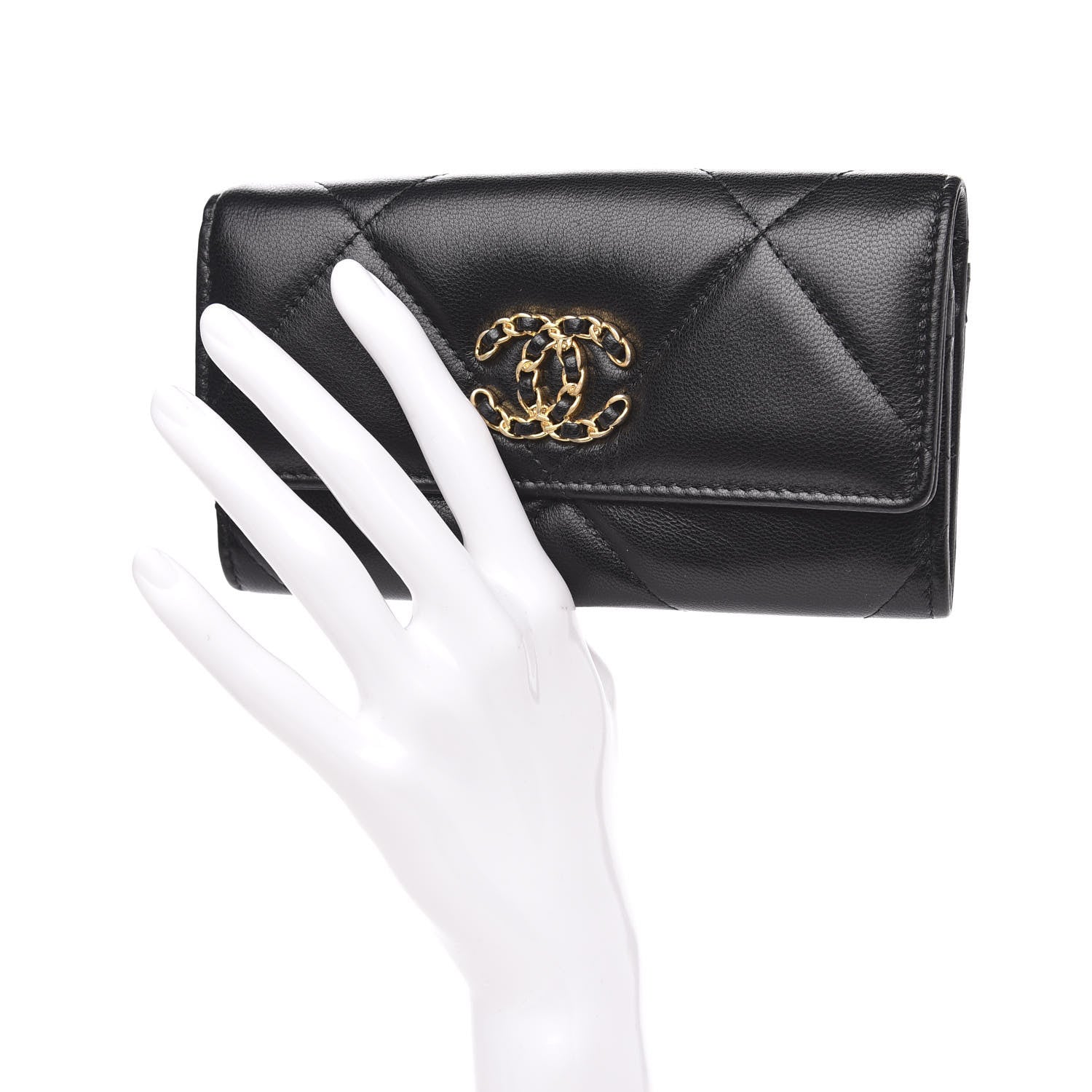 Chanel Goatskin Quilted 19 Flap Wallet Black 2 of 9