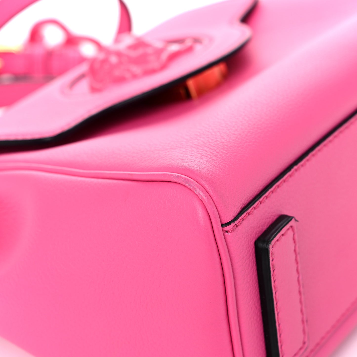 Grained Calfskin Medusa Small Top Handle Handbag Cerise