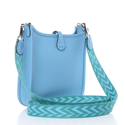 Hermes Taurillon Clemence Amazone Evelyne TPM Bleu Du Nord Vert Verone 3 of 9