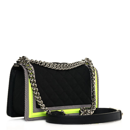 Chanel Canvas Quilted Medium Fluo Boy Flap Black Grey Yellow 3 of 12