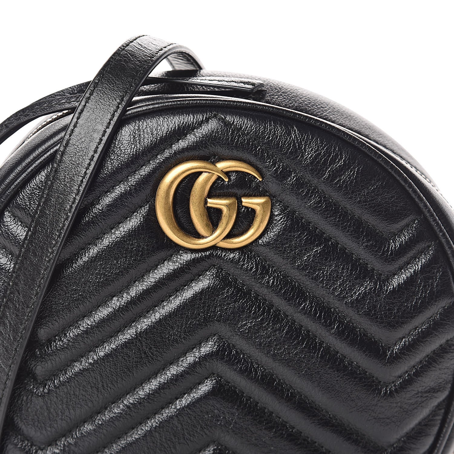 Gucci Azalea Calfskin Matelasse Heart Mini GG Marmont Round Shoulder Bag Black 7 of 9