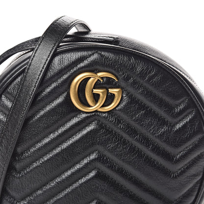 Gucci Azalea Calfskin Matelasse Heart Mini GG Marmont Round Shoulder Bag Black 7 of 9