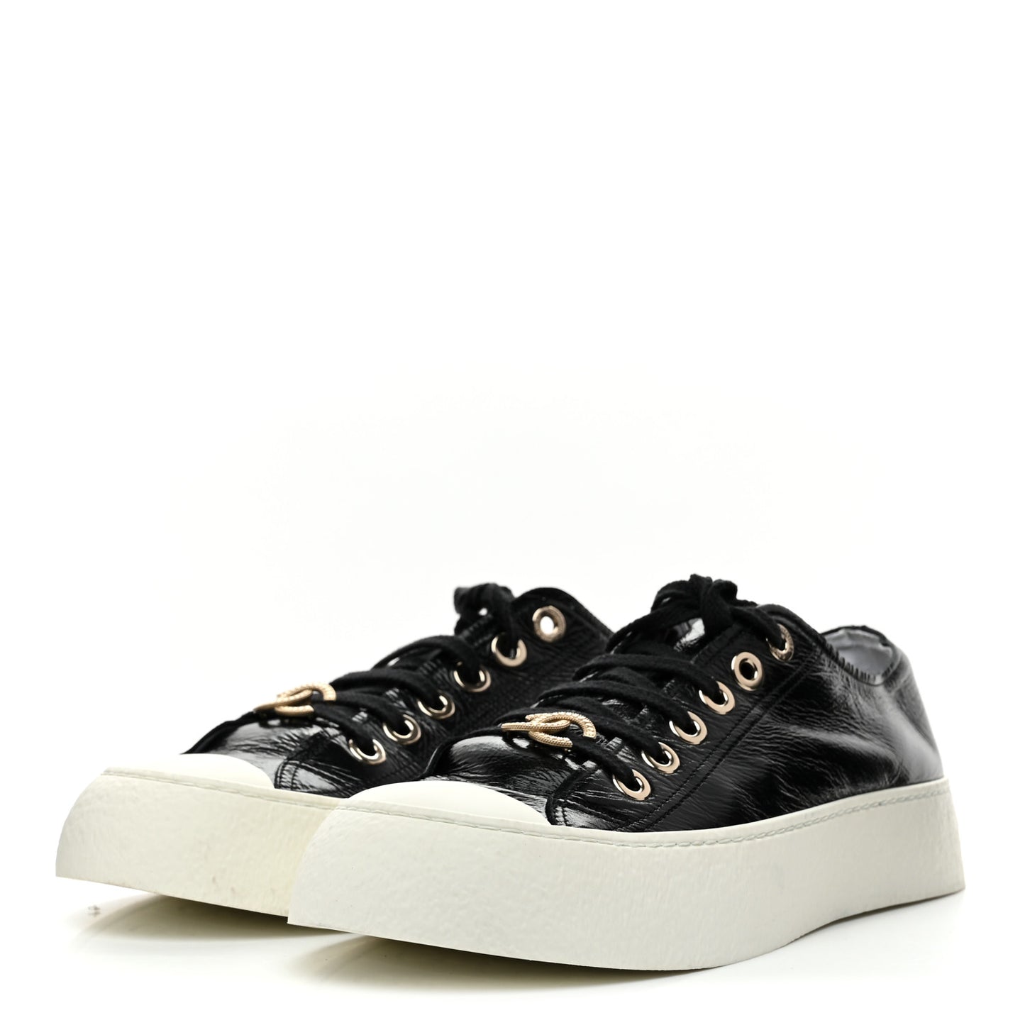 Shiny Aged Calfskin Womens CC Platform Sneakers 40 Black