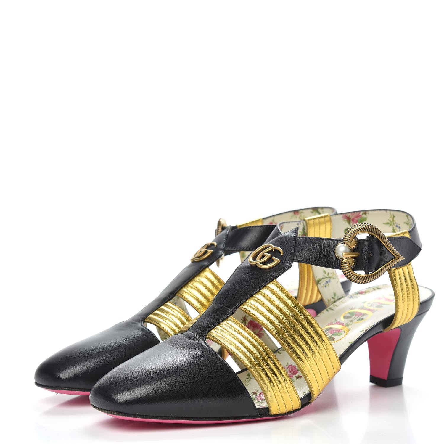 Gucci Malaga Kid T-Strap Mid Heel Sandals 39.5 Black 3 of 8