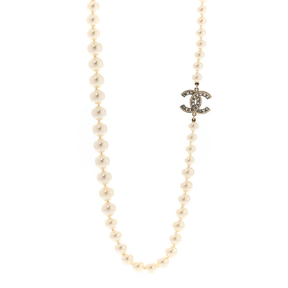 Chanel Pearl Baguette Crystal CC Long Necklace Gold 1 of 5
