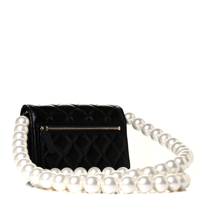 Chanel Calfskin Quilted Mini Maxi Pearls Wallet On Chain WOC Black 2 of 6