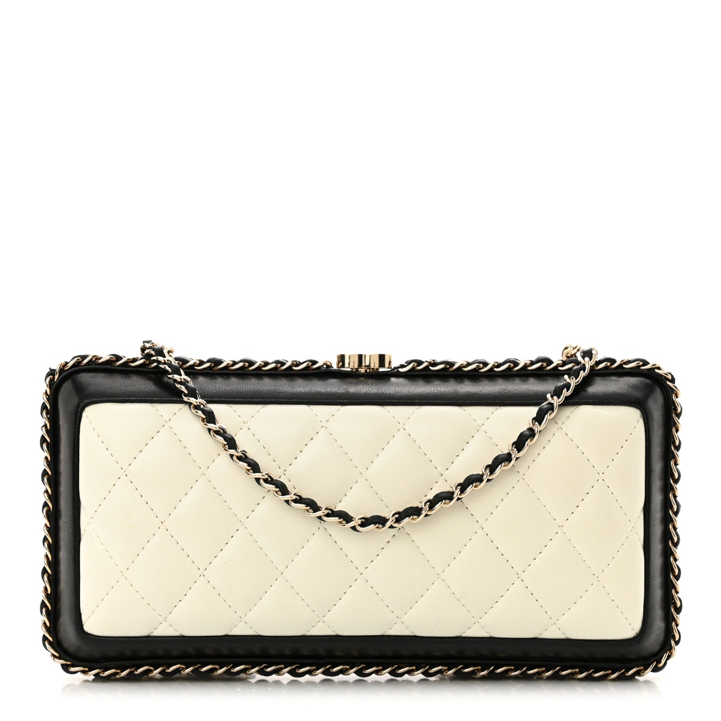 Lambskin Quilted Chain Around White Black