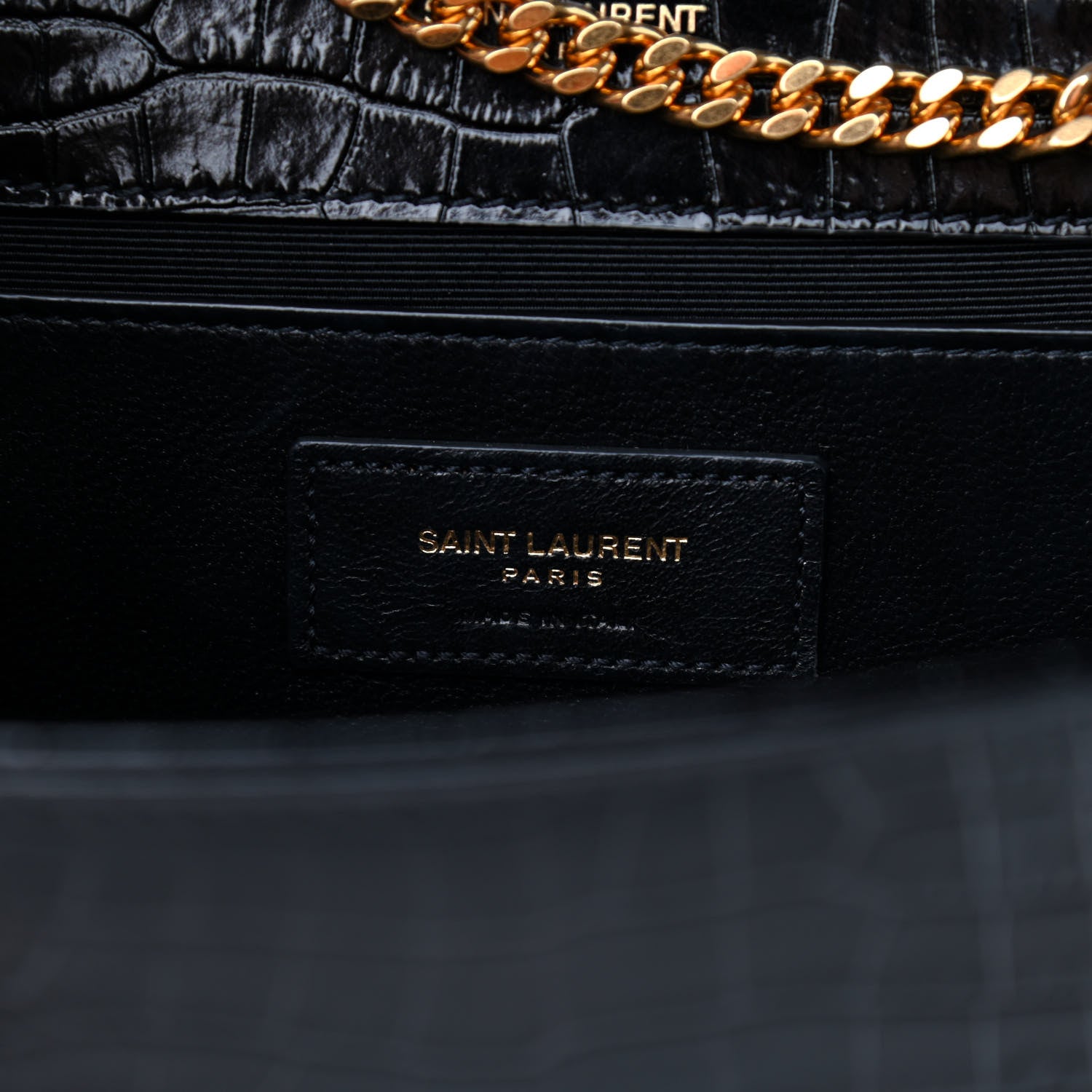 Saint Laurent Calfskin Crocodile Embossed Medium Classic Monogram Kate Tassel Satchel Black 6 of 8