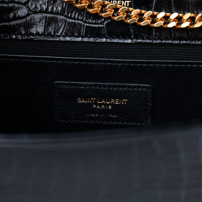 Saint Laurent Calfskin Crocodile Embossed Medium Classic Monogram Kate Tassel Satchel Black 6 of 8