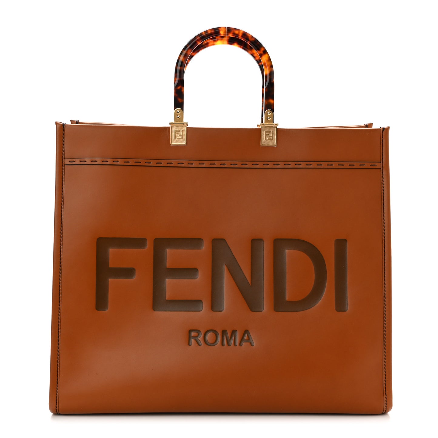 Vitello King Plexiglass Large Fendi Sunshine Shopper Tote Cuoio