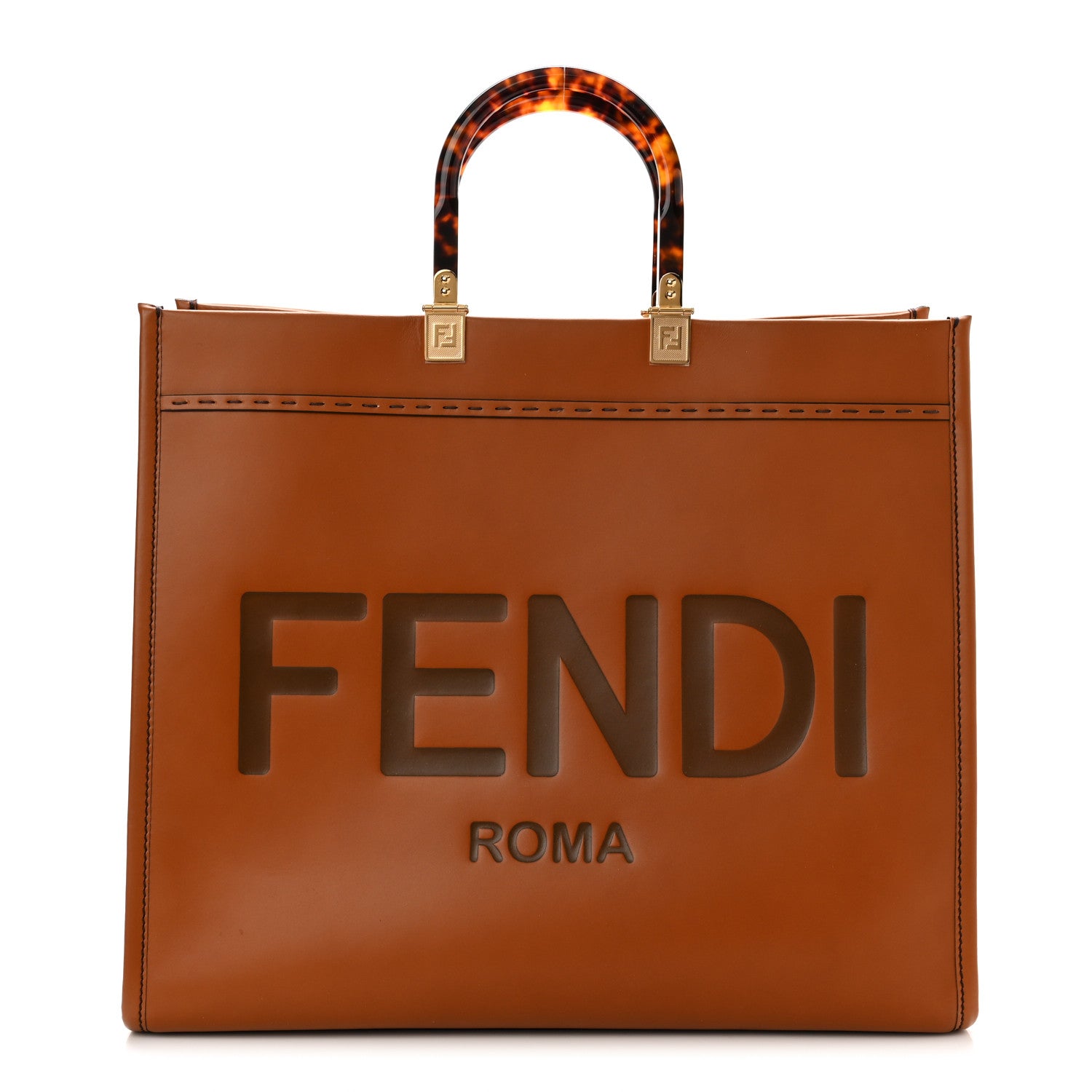 Fendi Vitello King Plexiglass Large Fendi Sunshine Shopper Tote Cuoio 1 of 10