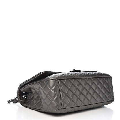 Chanel Metallic Calfskin Quilted Small XXL Travel Flap Bag Dark Silver 4 of 10