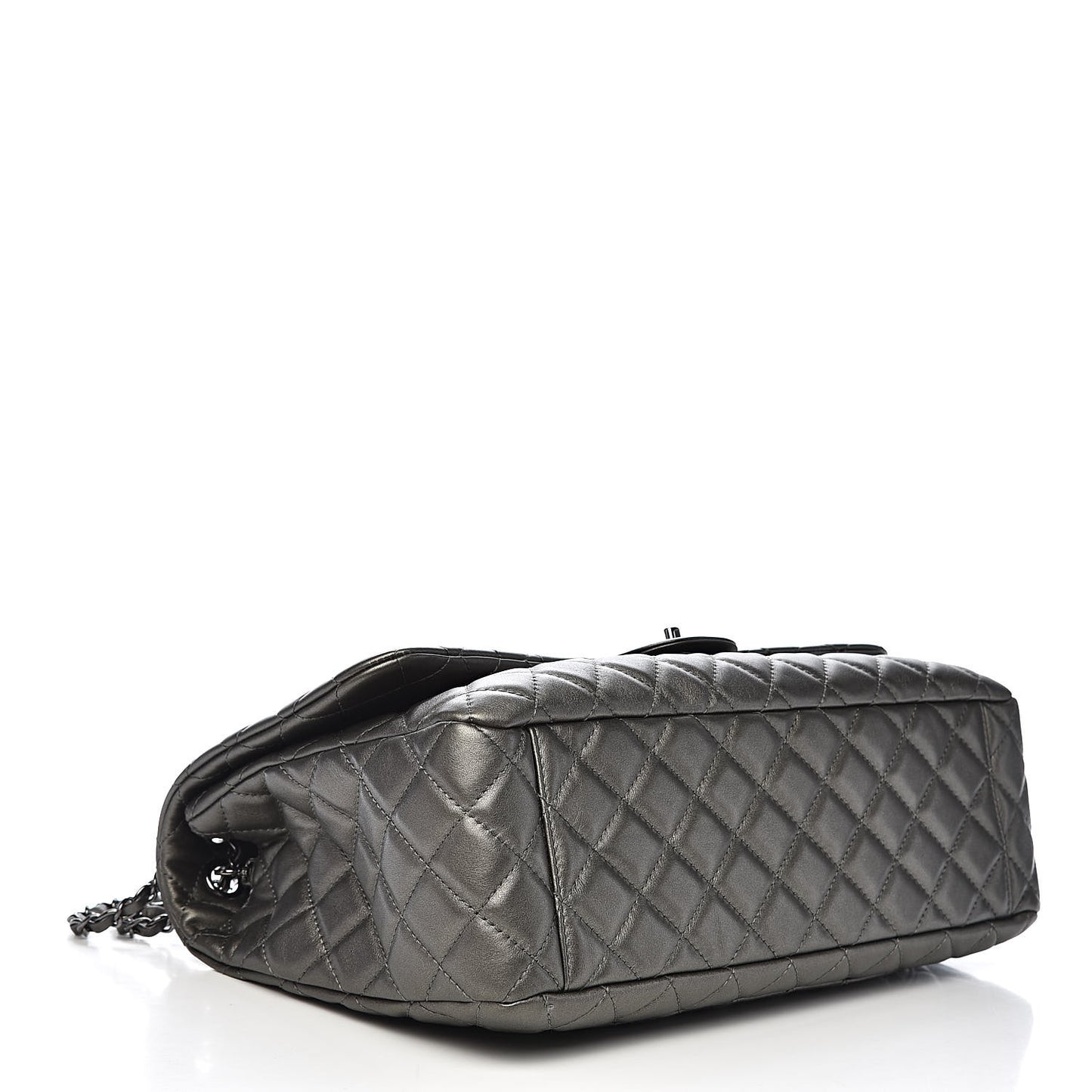 Metallic Calfskin Quilted Small XXL Travel Flap Bag Dark Silver