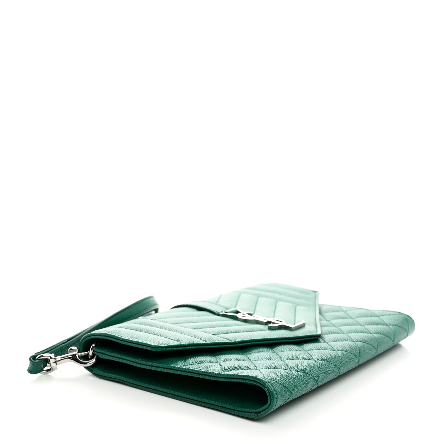 Saint Laurent Grain De Poudre Textured Mixed Matelasse Triquilt Monogram Clutch Green Field 4 of 8