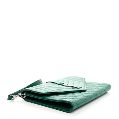 Saint Laurent Grain De Poudre Textured Mixed Matelasse Triquilt Monogram Clutch Green Field 4 of 8