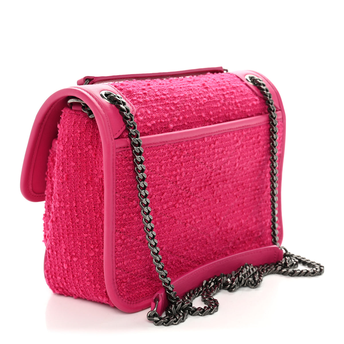 Boucle Tweed Monogram Baby Niki Chain Satchel Pink