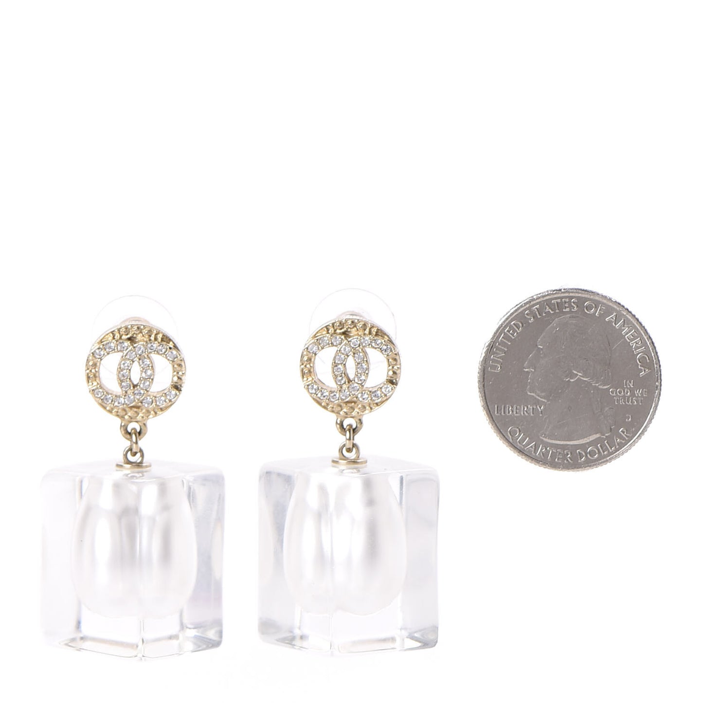Crystal Pearl CC Drop Earrings Gold