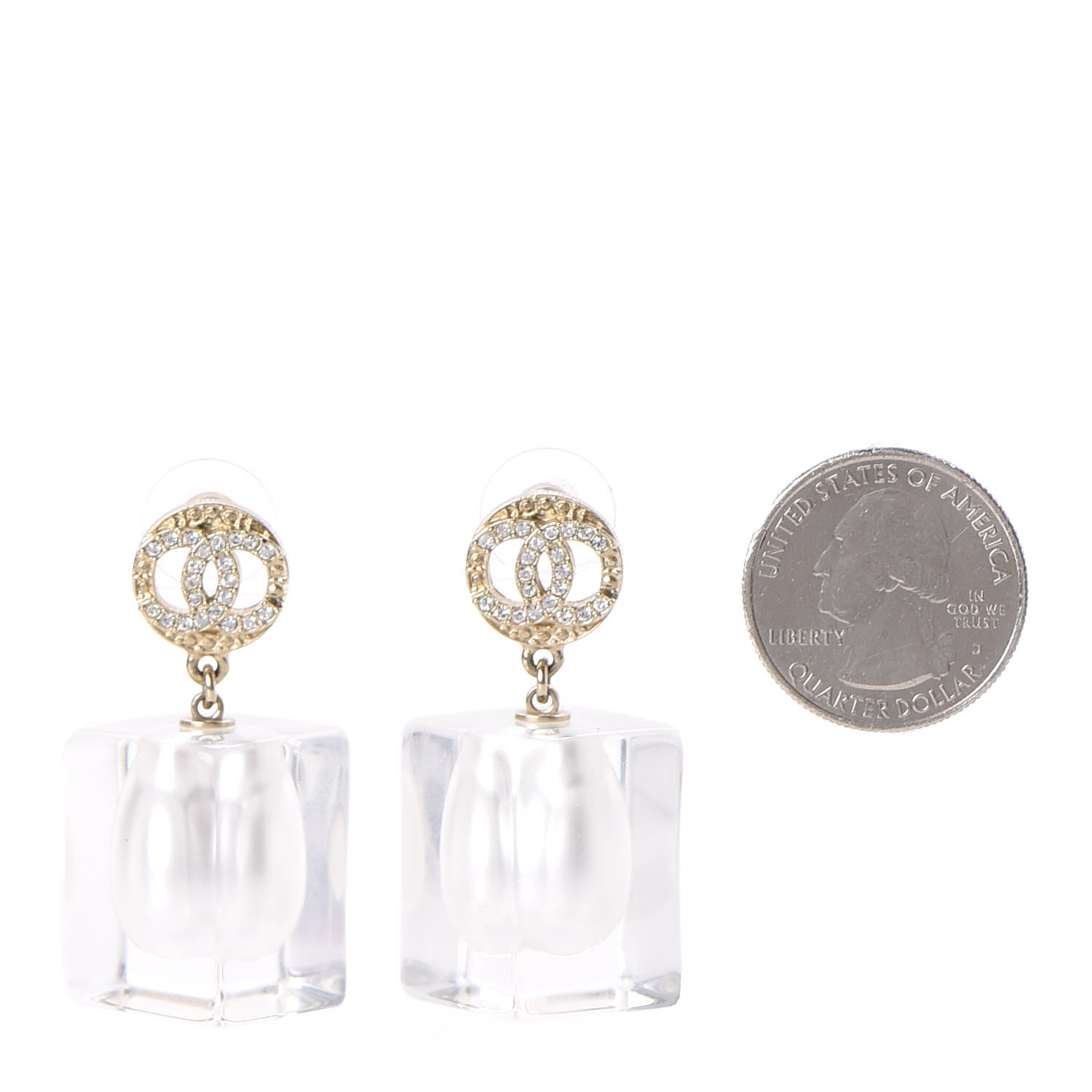 Chanel Crystal Pearl CC Drop Earrings Gold 2 of 4