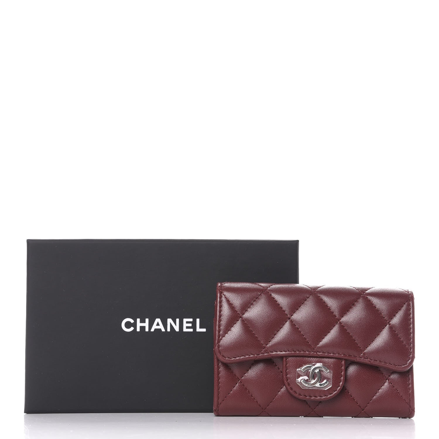 Chanel Lambskin Quilted Flap Card Holder Wallet Burgundy 8 of 10