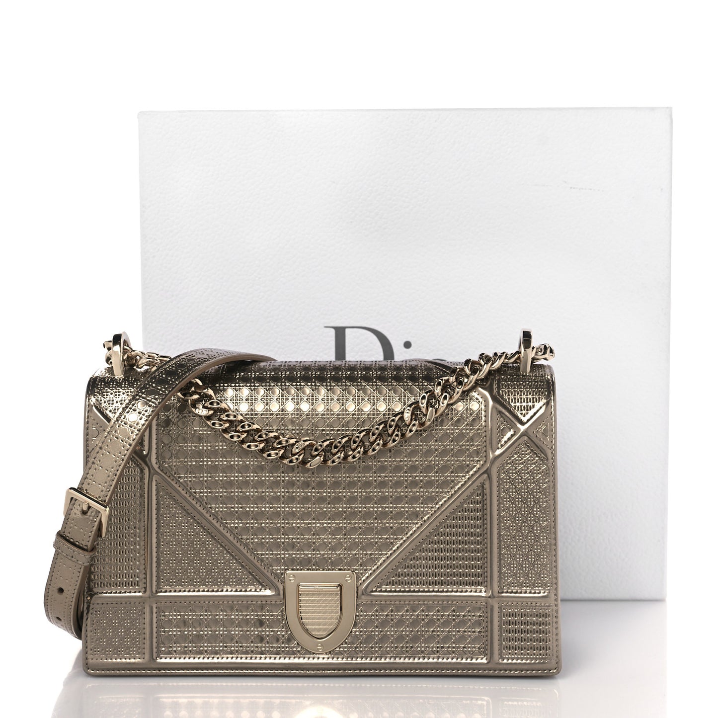 Metallic Patent Micro-Cannage Medium Diorama Flap Bag Gold