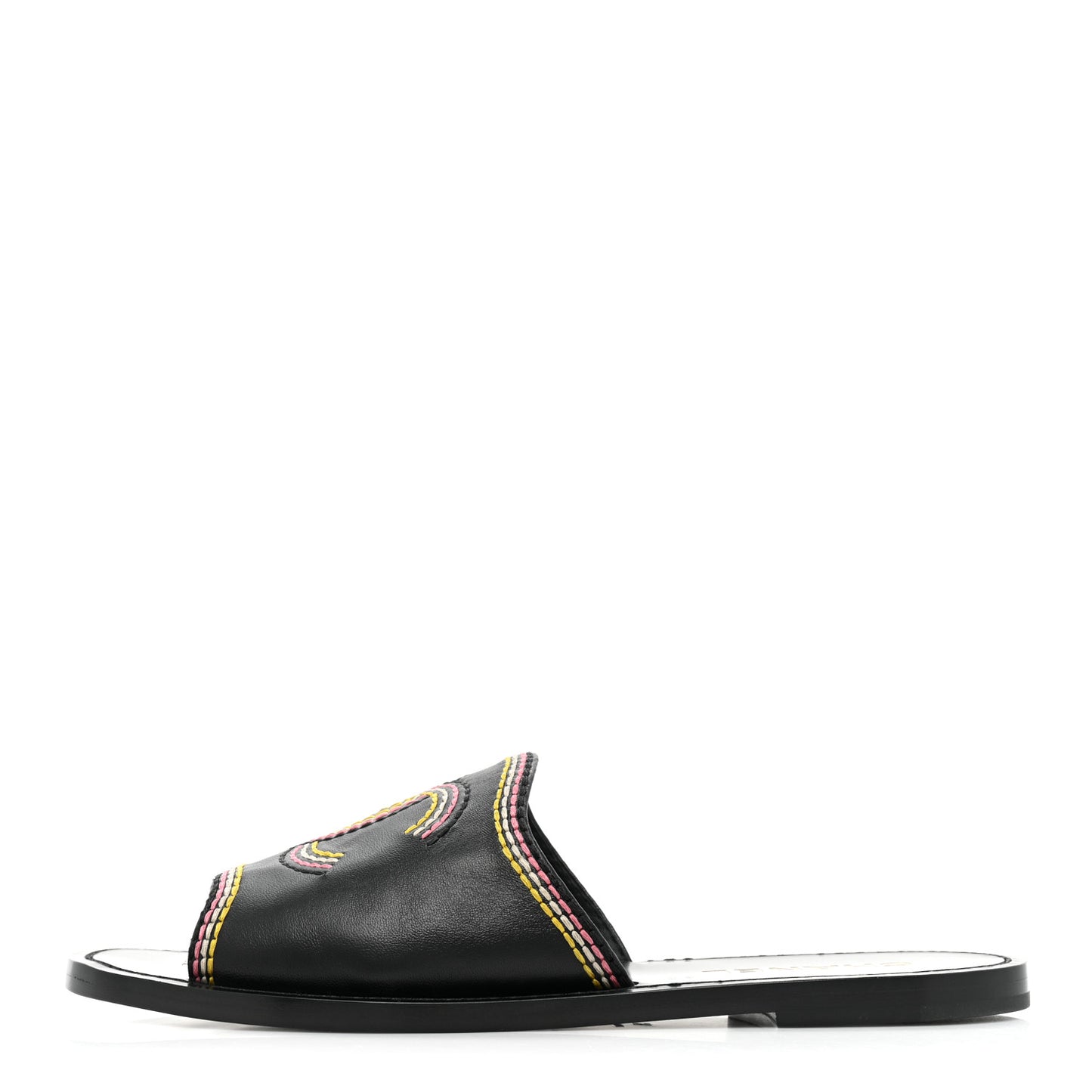 Calfskin Embroidered CC Sandal Mule 38 Black