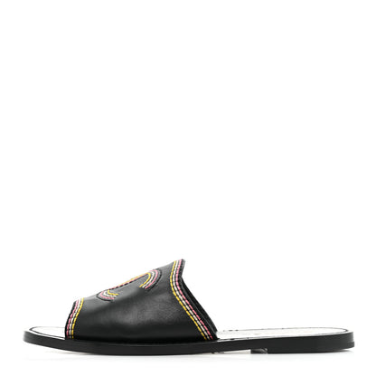 Chanel Calfskin Embroidered CC Sandal Mule 38 Black 1 of 9