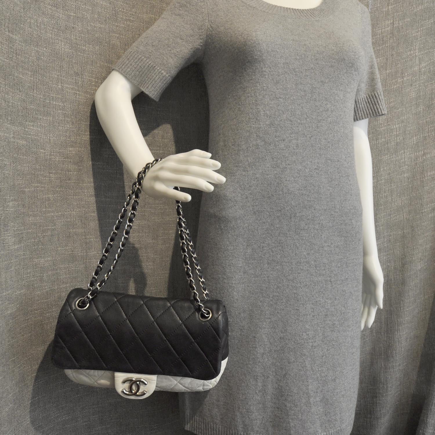 Chanel Leather Quilted Medium Flap Black White 4 of 10