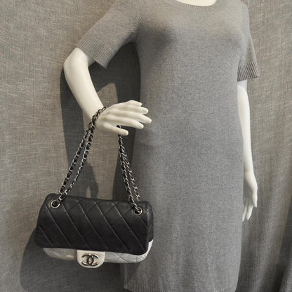 Chanel Leather Quilted Medium Flap Black White 4 of 10