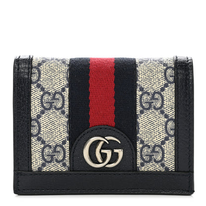 Gucci GG Supreme Monogram Textured Dollar Calfskin Web Ophidia Card Case Beige Blue 1 of 8