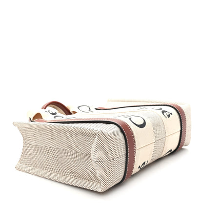 Chloe Linen Calfskin Small Woody Ribbon Tote With Strap White Brown 4 of 11