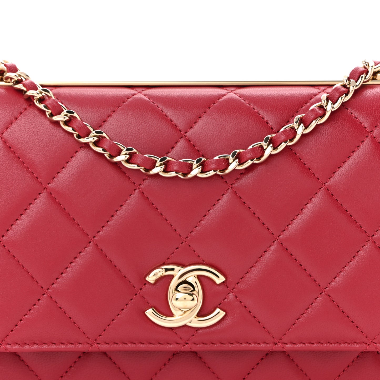 Lambskin Quilted Trendy CC Wallet On Chain WOC Red