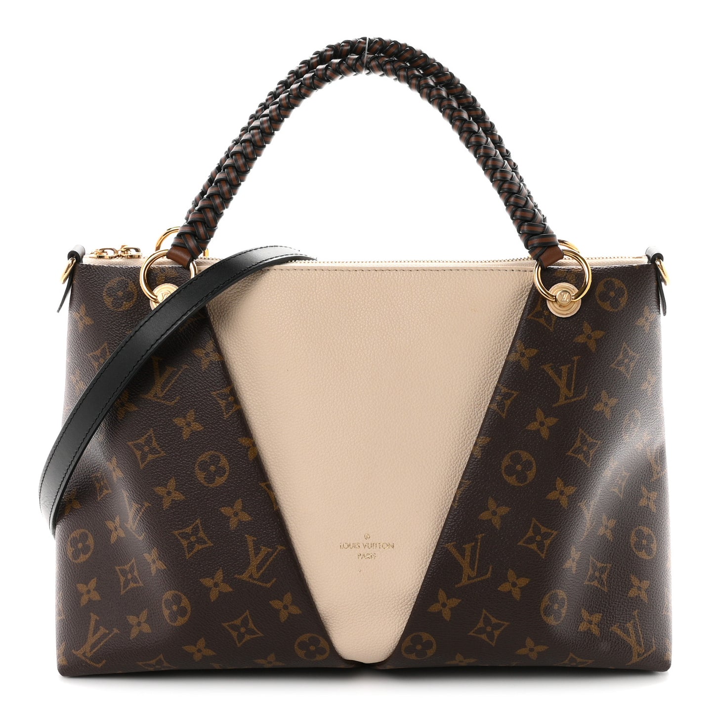 Monogram Braided V Tote MM Creme