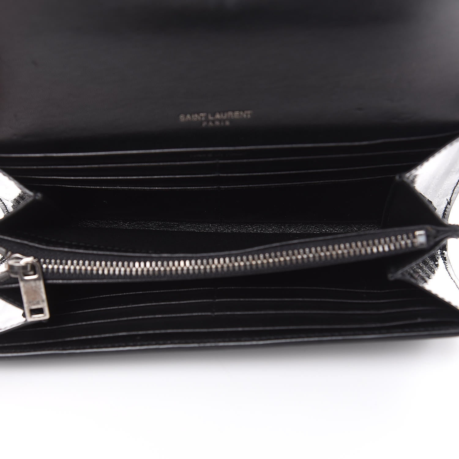 Saint Laurent Patent Glitter Striped Classic Monogram Cassandre Wallet Black Silver 5 of 10