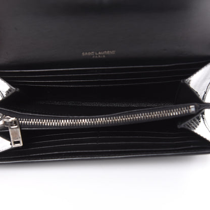 Saint Laurent Patent Glitter Striped Classic Monogram Cassandre Wallet Black Silver 5 of 10