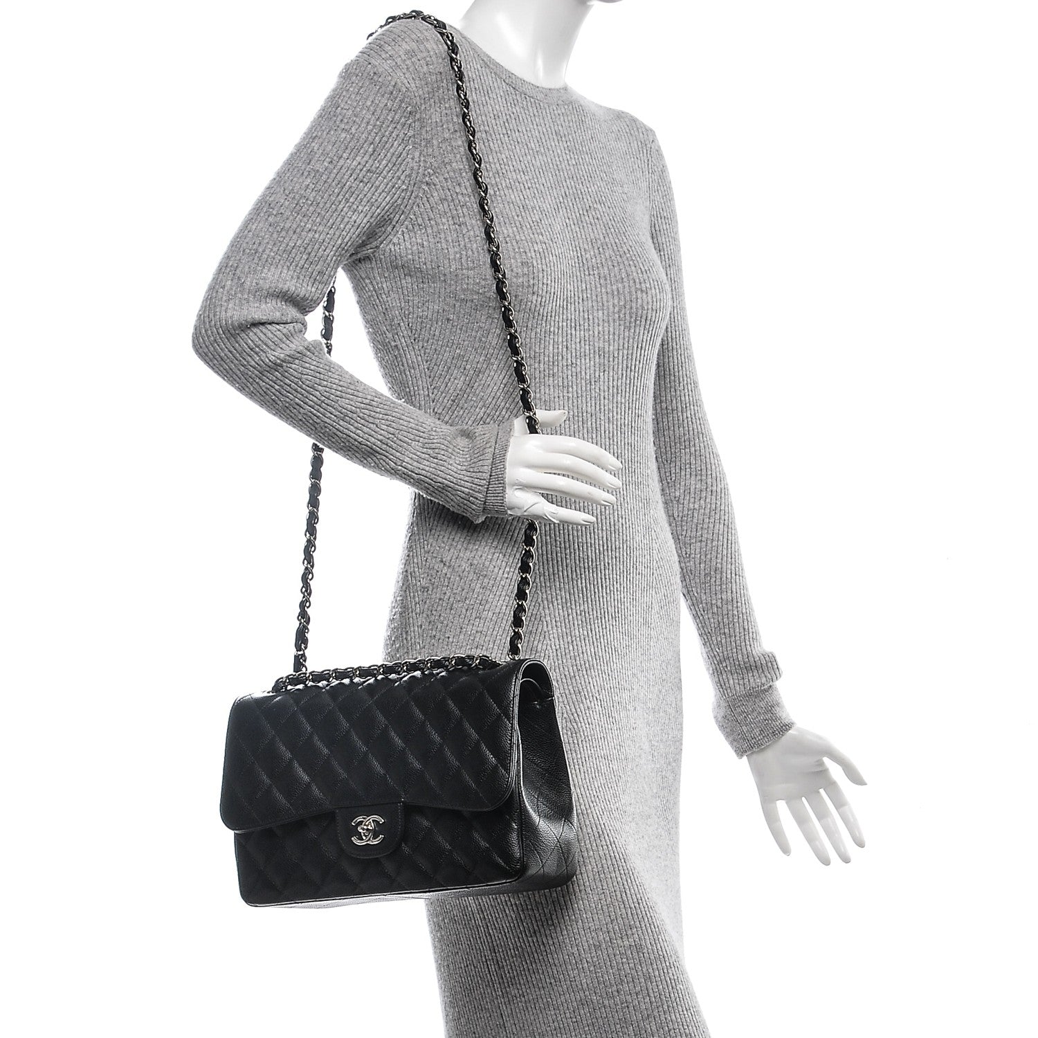 Chanel Caviar Quilted Jumbo Double Flap Black 2 of 8