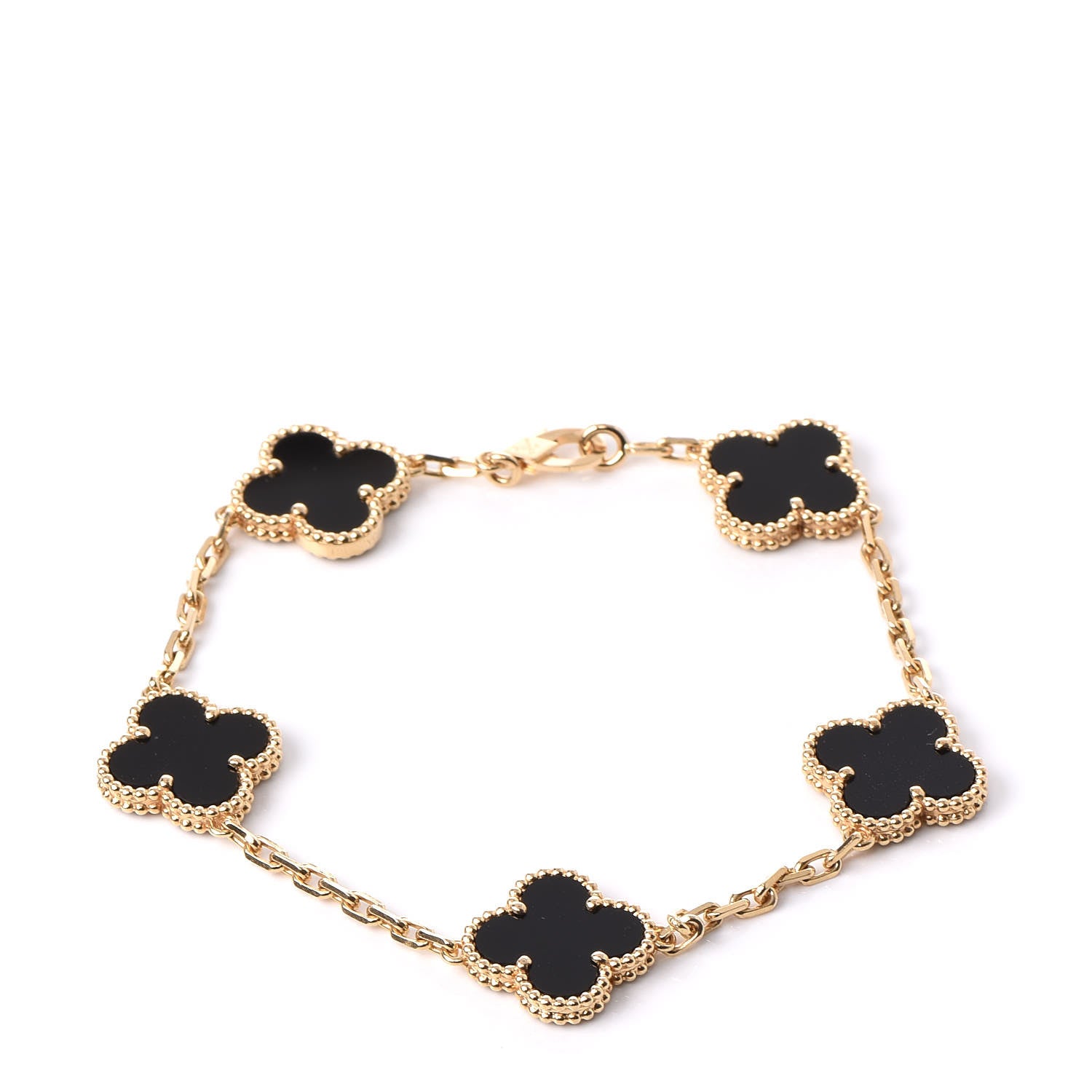 Van Cleef & Arpels 18K Yellow Gold Black Onyx 5 Motifs Vintage Alhambra Bracelet 1 of 5
