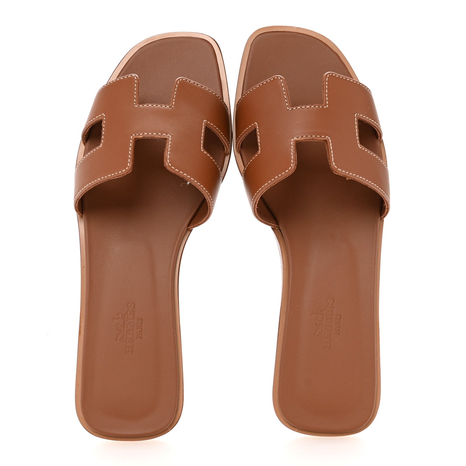 Hermes Box Calfskin Oran Sandals 37 Gold 2 of 9
