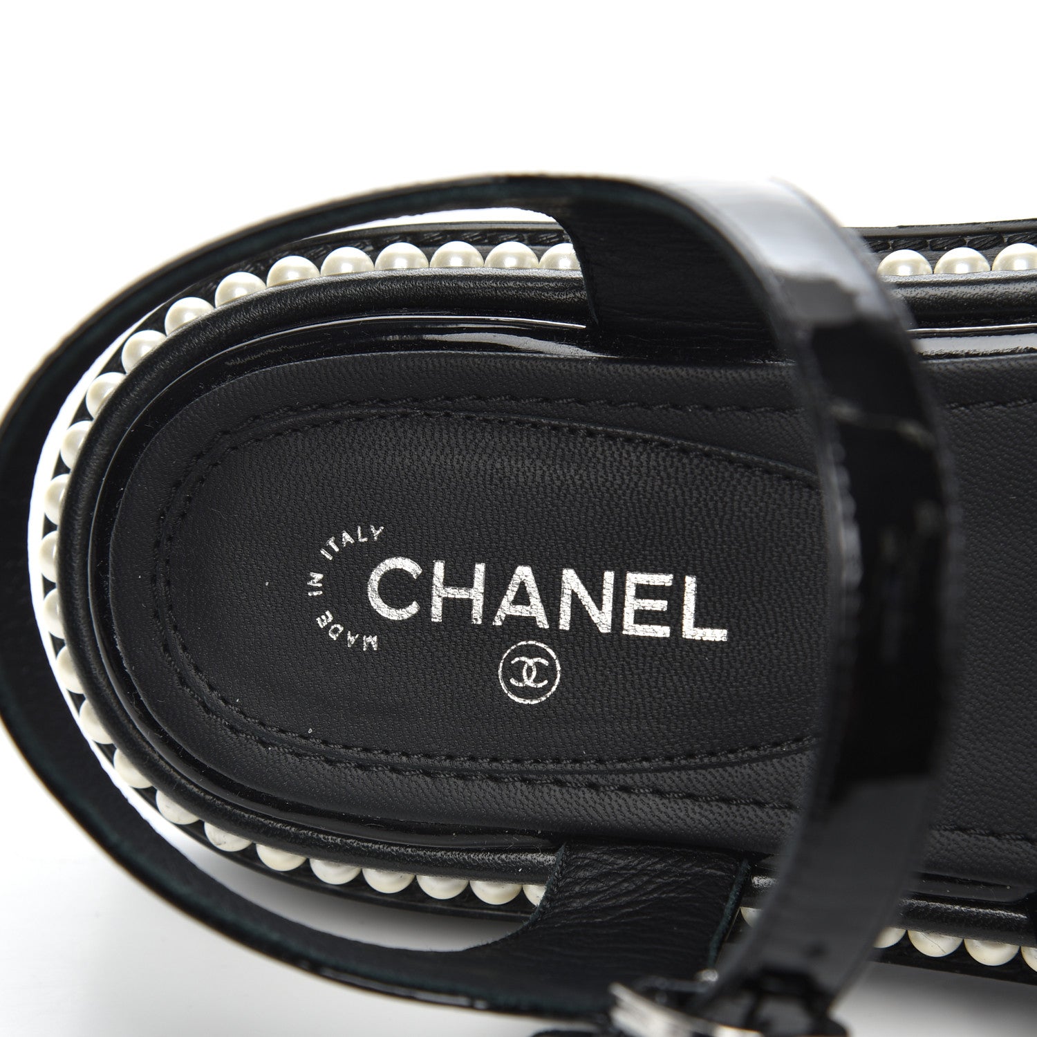 Chanel Patent Calfskin Pearl Platform Sandal 39 Black 6 of 9