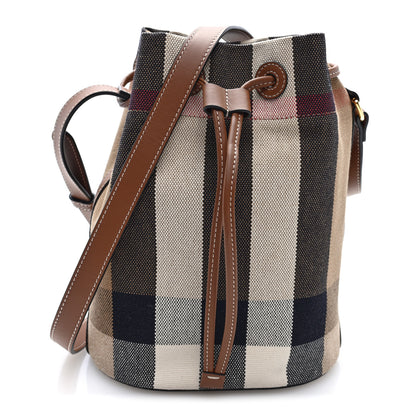 Burberry Giant Check Canvas Small Bucket Bag Taupe Brown 1 of 9