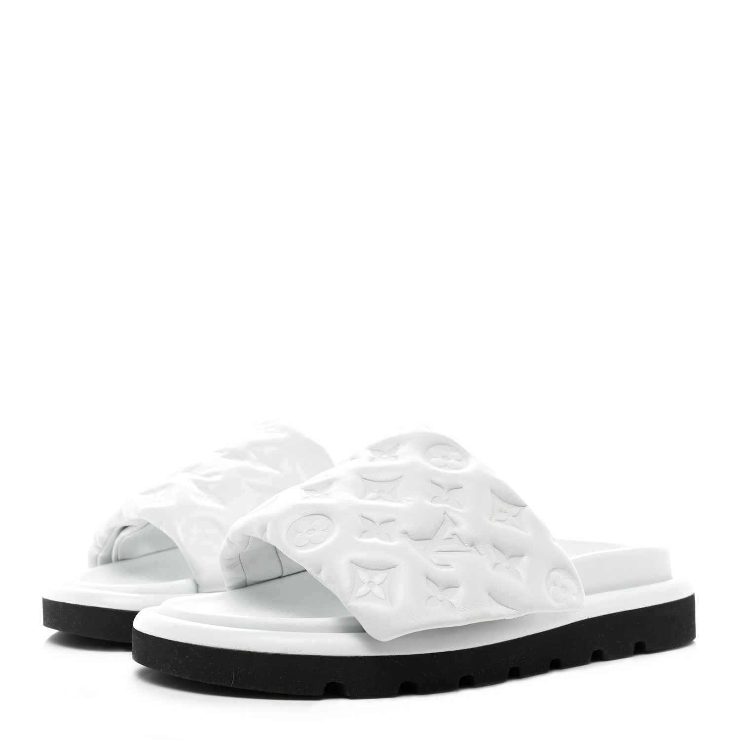 Louis Vuitton Lambskin Embossed Monogram Pool Pillow Flat Comfort Mule 38 White 3 of 8