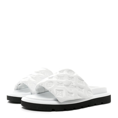 Louis Vuitton Lambskin Embossed Monogram Pool Pillow Flat Comfort Mule 38 White 3 of 8