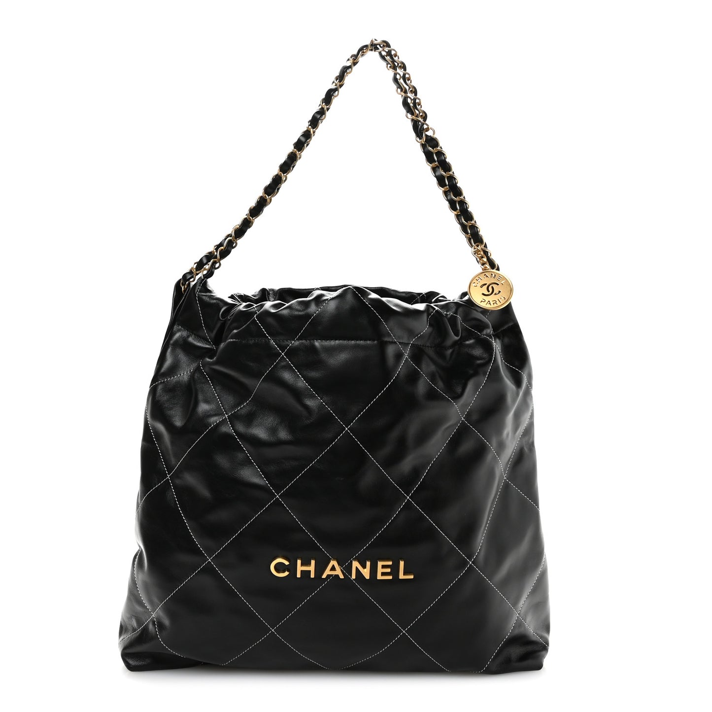 Shiny Calfskin Stitched Chanel 22 Black White