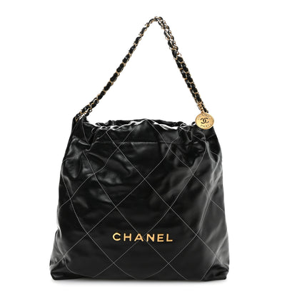 Chanel Shiny Calfskin Stitched Chanel 22 Black White 1 of 12