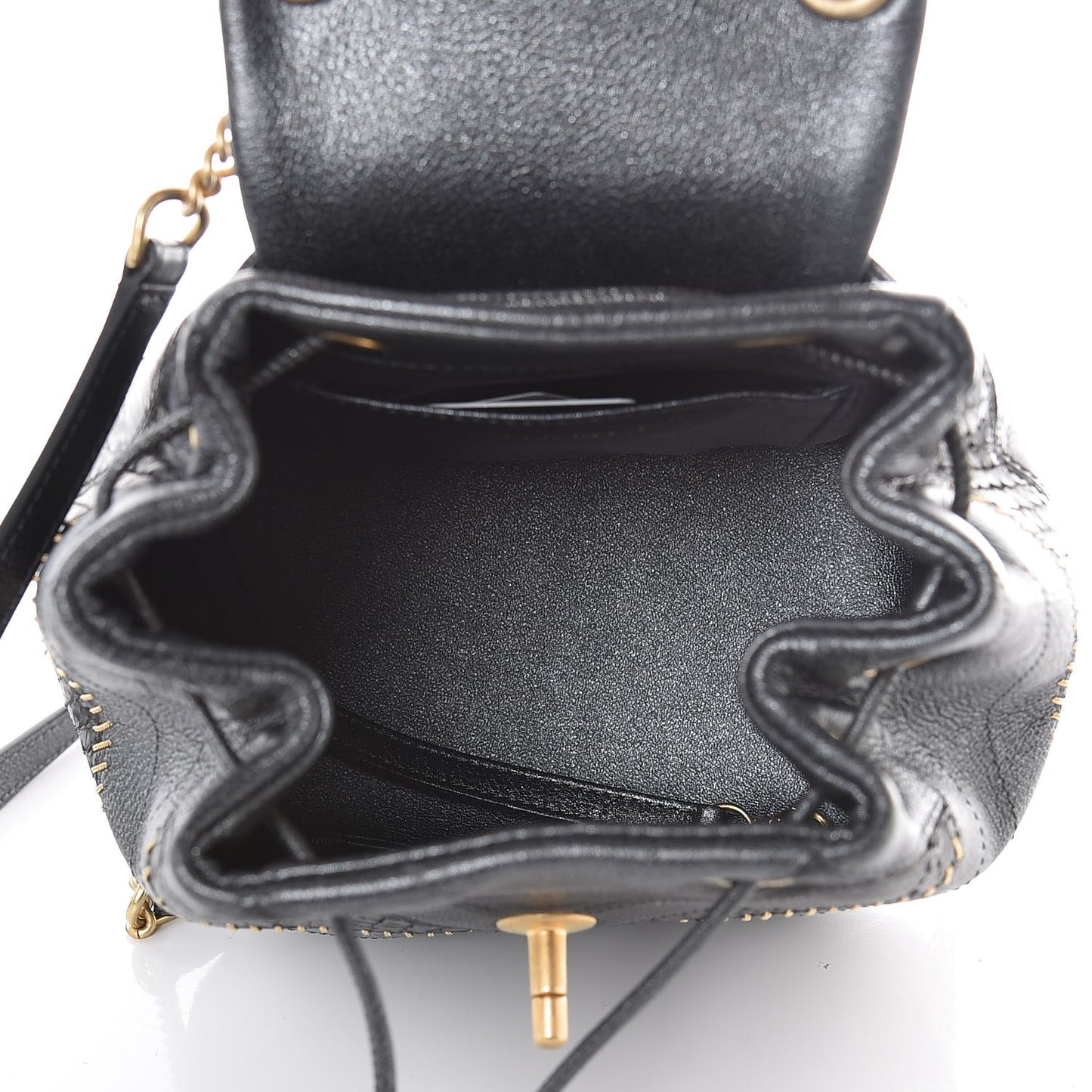 Metallic Calfskin Snakeskin Chevron Quilted Backpack Black