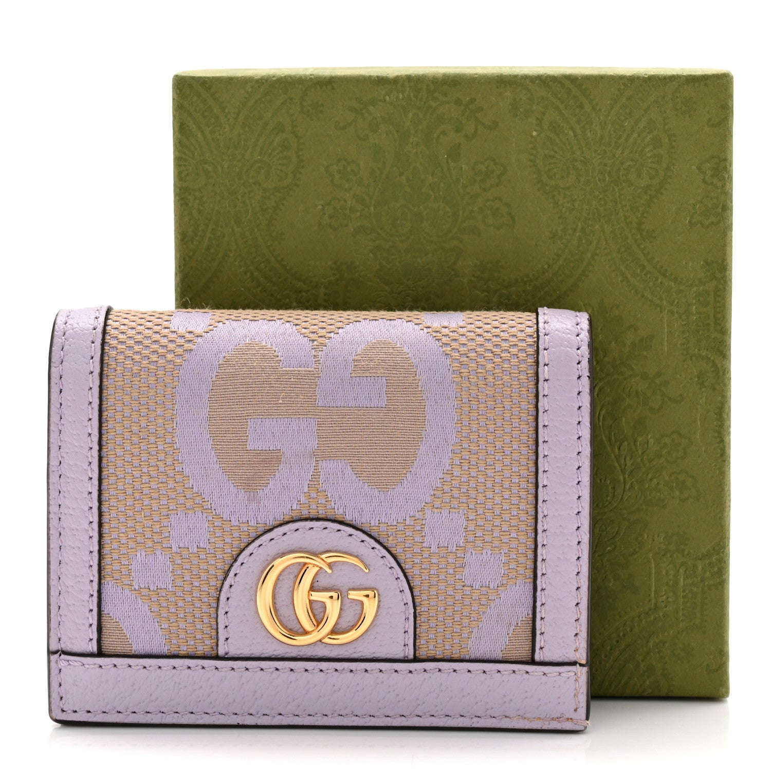 Gucci Monogram Jumbo GG Textured Dollar Calfskin Ophidia Card Case Beige Lapis 8 of 8