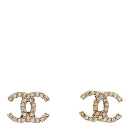 Chanel Pearl Crystal CC Earrings Gold 1 of 5