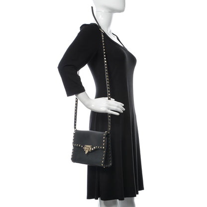 Valentino Garavani Pebbled Calfskin Medium Rockstud Flip Lock Crossbody Bag Black 2 of 10